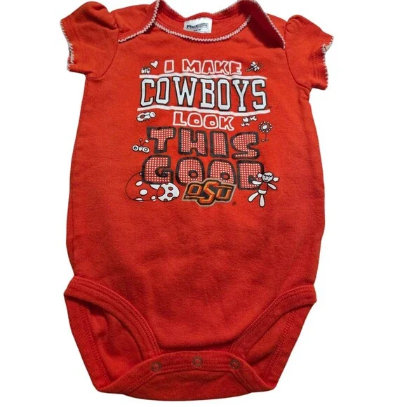 TWO OK State Cowboys Girls Infant Romper Bodysuit (6-9M) Baby Creeper Toddler - Picture 6 of 6